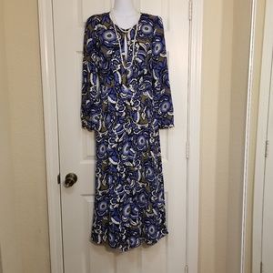 Express Blue Pattern Long Sleeve Wide Leg Romper